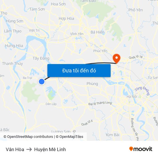 Vân Hòa to Huyện Mê Linh map