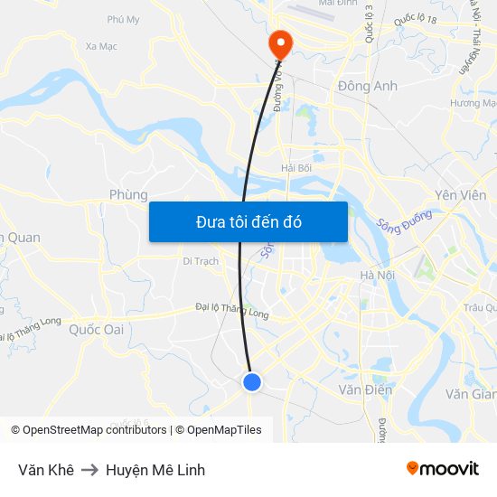 Văn Khê to Huyện Mê Linh map