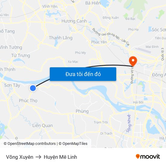 Võng Xuyên to Huyện Mê Linh map