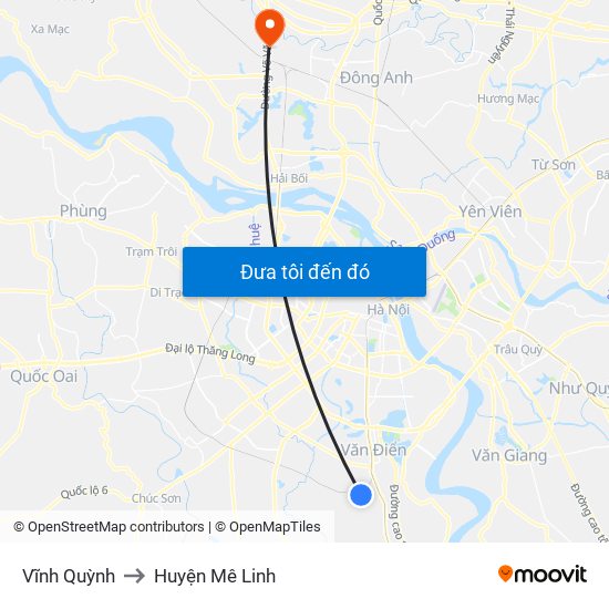 Vĩnh Quỳnh to Huyện Mê Linh map