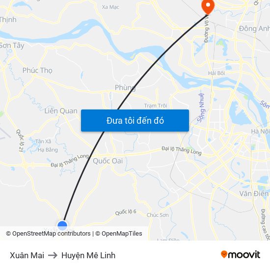 Xuân Mai to Huyện Mê Linh map