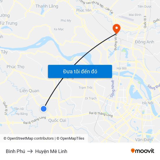 Bình Phú to Huyện Mê Linh map