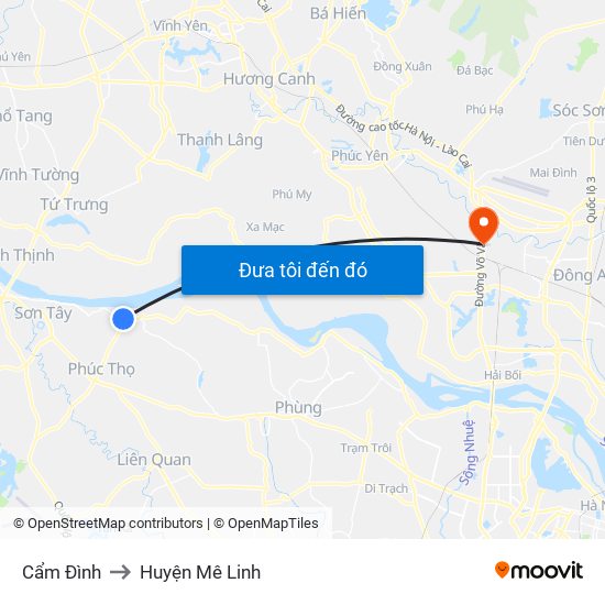 Cẩm Đình to Huyện Mê Linh map