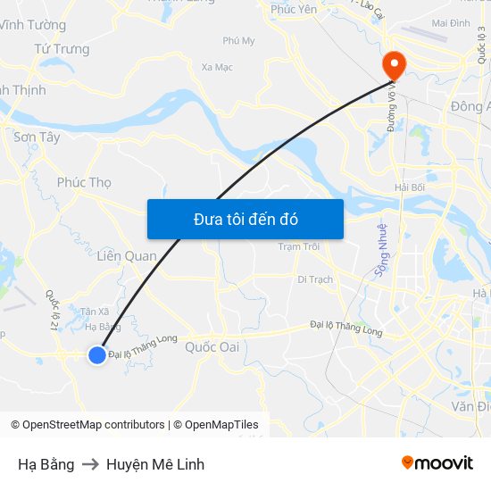 Hạ Bằng to Huyện Mê Linh map