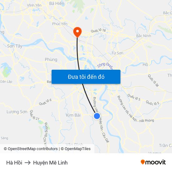 Hà Hồi to Huyện Mê Linh map