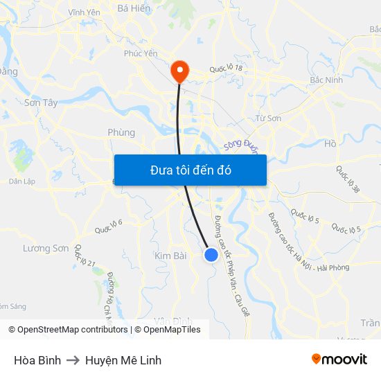 Hòa Bình to Huyện Mê Linh map