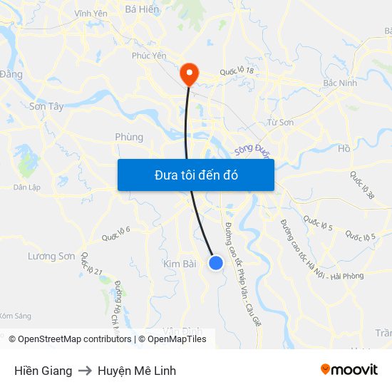 Hiền Giang to Huyện Mê Linh map