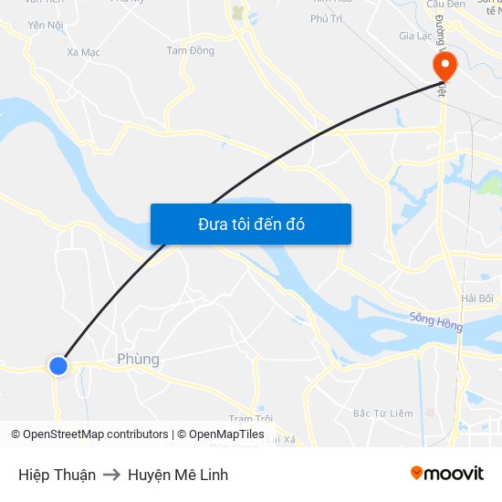 Hiệp Thuận to Huyện Mê Linh map