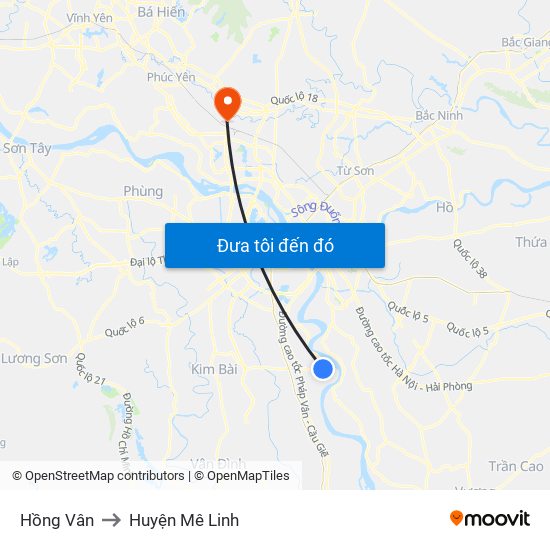 Hồng Vân to Huyện Mê Linh map