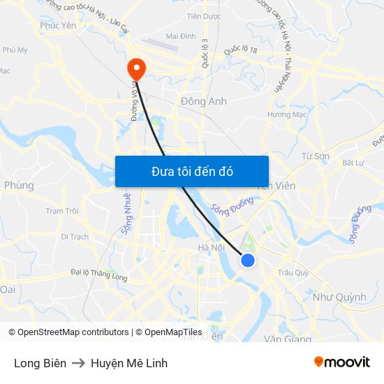 Long Biên to Huyện Mê Linh map