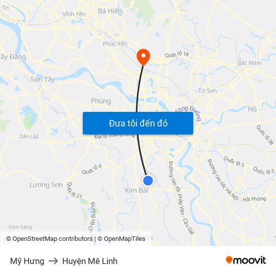 Mỹ Hưng to Huyện Mê Linh map