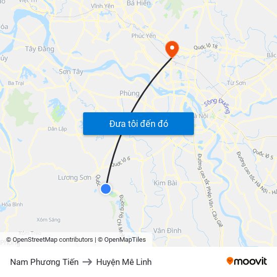 Nam Phương Tiến to Huyện Mê Linh map