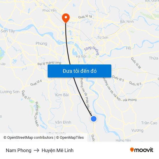 Nam Phong to Huyện Mê Linh map