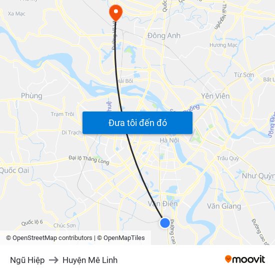 Ngũ Hiệp to Huyện Mê Linh map