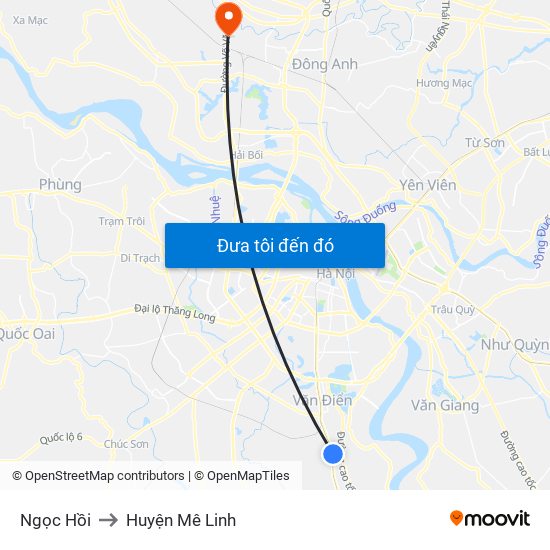 Ngọc Hồi to Huyện Mê Linh map