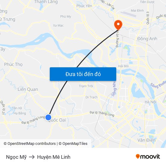 Ngọc Mỹ to Huyện Mê Linh map