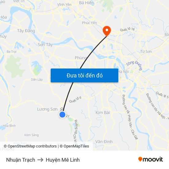 Nhuận Trạch to Huyện Mê Linh map