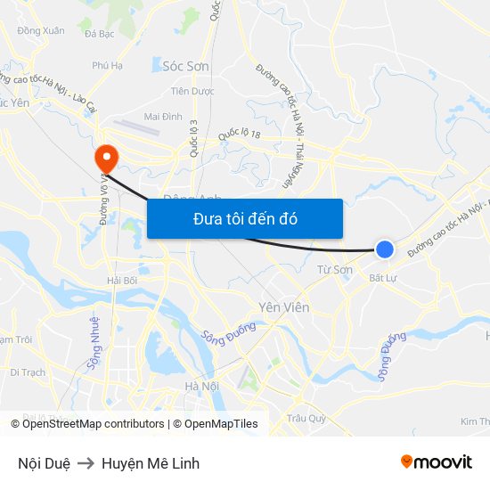 Nội Duệ to Huyện Mê Linh map
