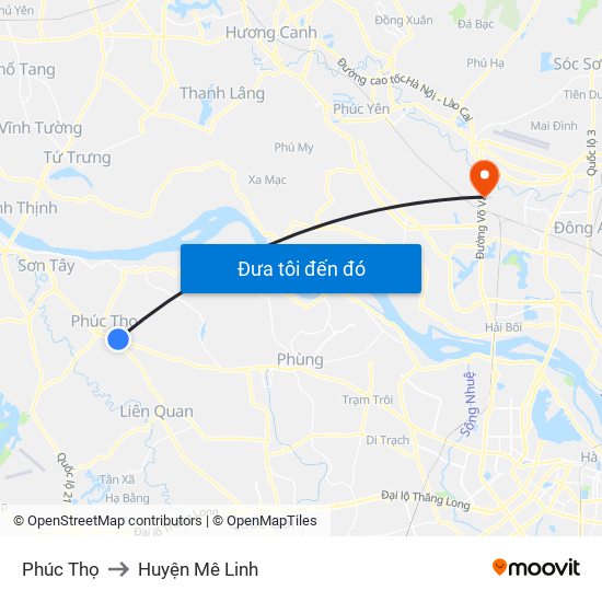 Phúc Thọ to Huyện Mê Linh map