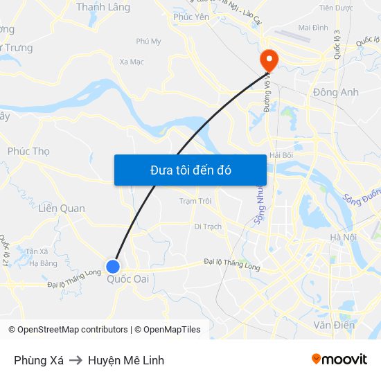 Phùng Xá to Huyện Mê Linh map