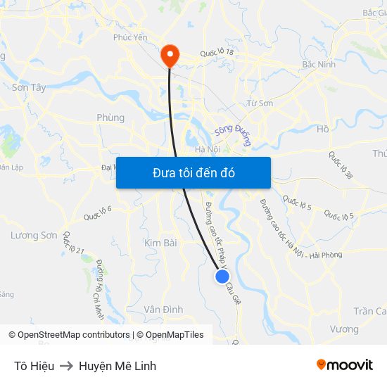 Tô Hiệu to Huyện Mê Linh map