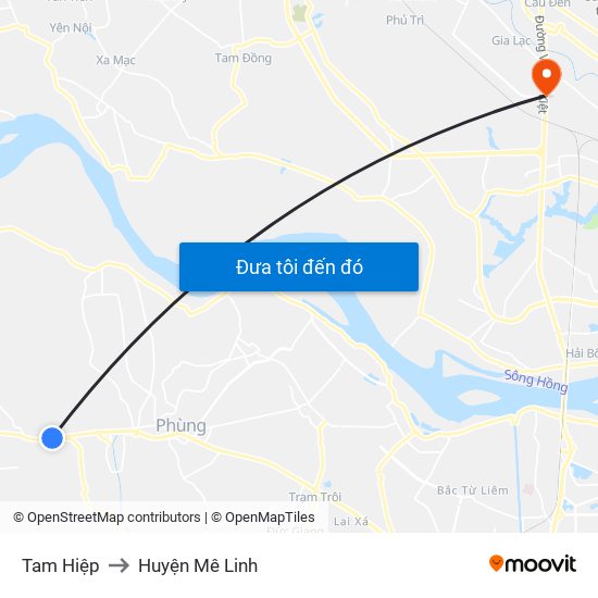 Tam Hiệp to Huyện Mê Linh map