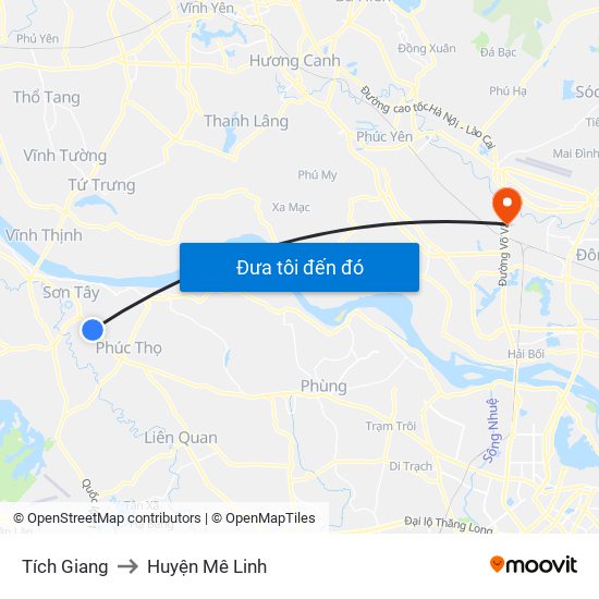 Tích Giang to Huyện Mê Linh map