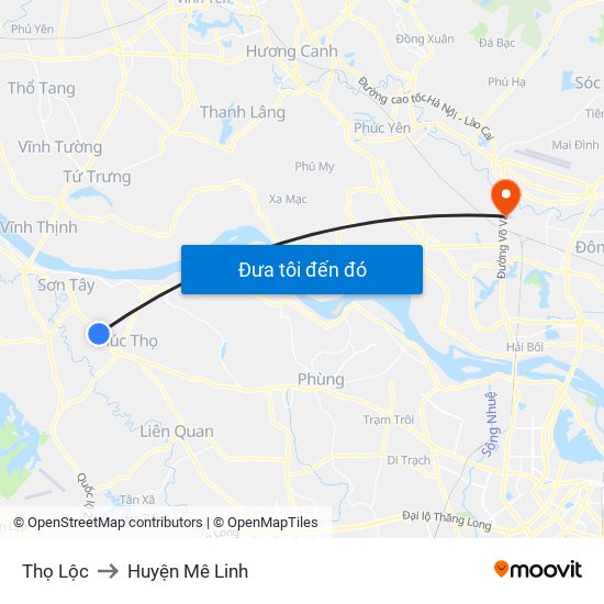 Thọ Lộc to Huyện Mê Linh map