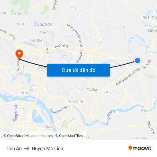 Tiền An to Huyện Mê Linh map