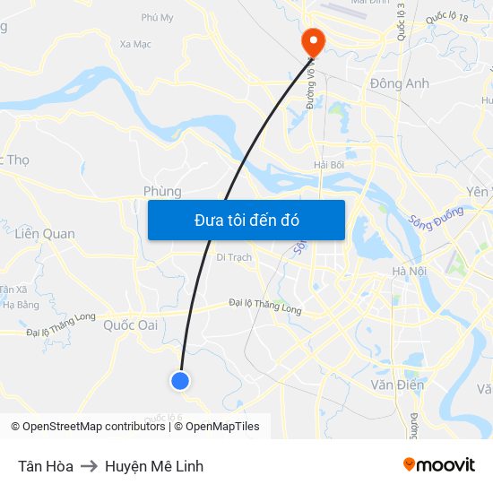 Tân Hòa to Huyện Mê Linh map