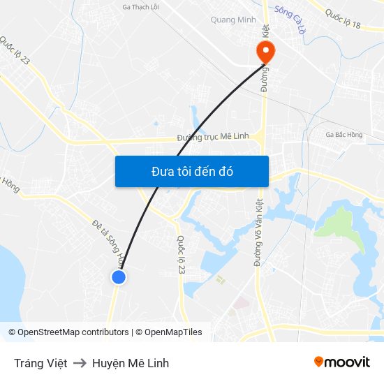 Tráng Việt to Huyện Mê Linh map