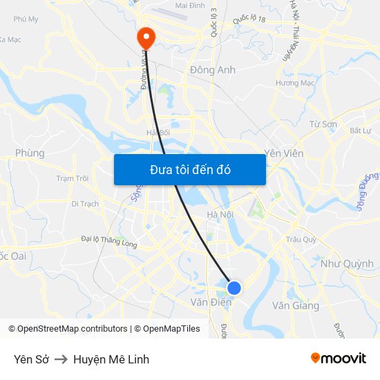 Yên Sở to Huyện Mê Linh map