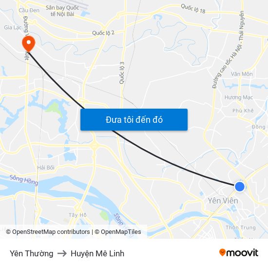 Yên Thường to Huyện Mê Linh map