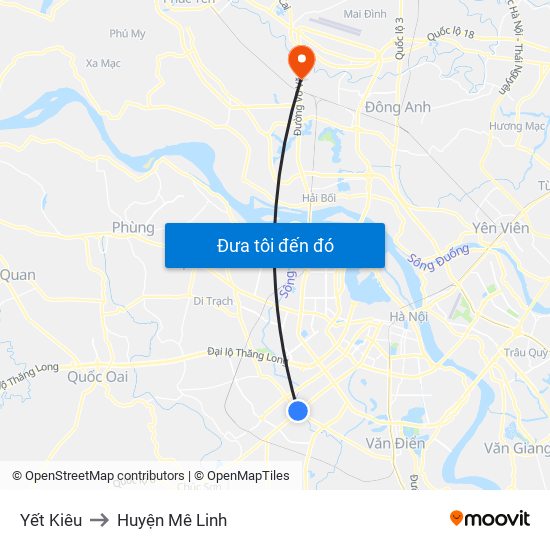 Yết Kiêu to Huyện Mê Linh map