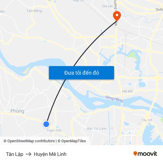 Tân Lập to Huyện Mê Linh map