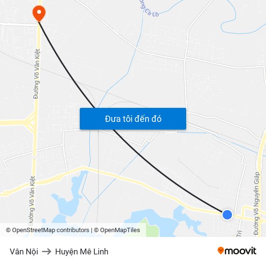 Vân Nội to Huyện Mê Linh map