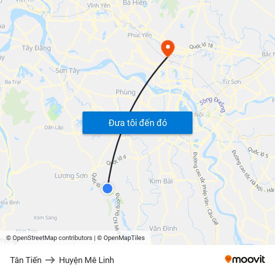 Tân Tiến to Huyện Mê Linh map