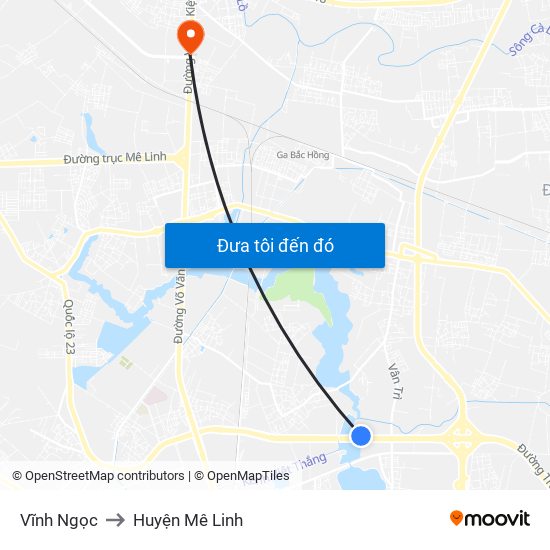 Vĩnh Ngọc to Huyện Mê Linh map