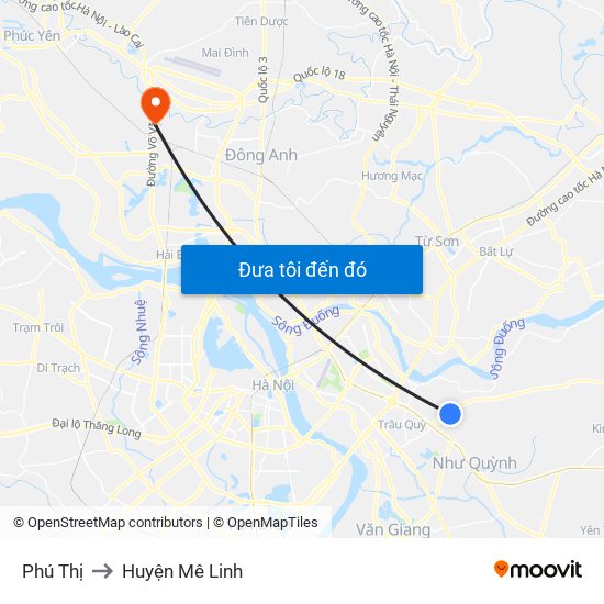 Phú Thị to Huyện Mê Linh map