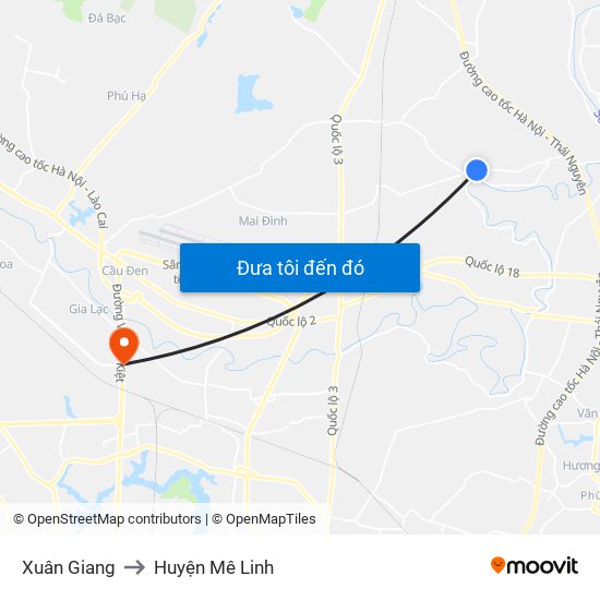 Xuân Giang to Huyện Mê Linh map