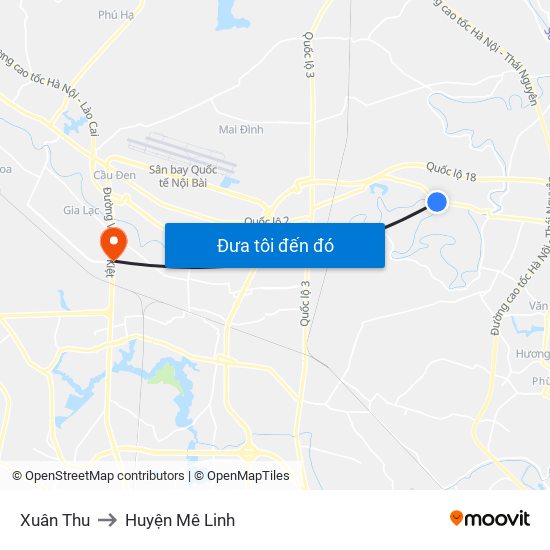Xuân Thu to Huyện Mê Linh map