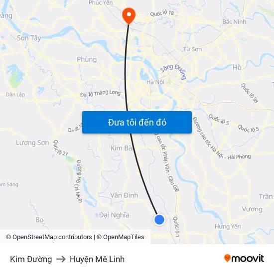 Kim Đường to Huyện Mê Linh map