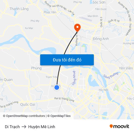 Di Trạch to Huyện Mê Linh map