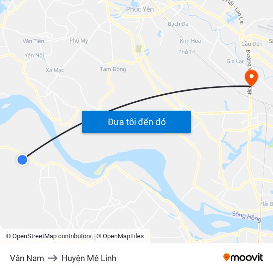 Vân Nam to Huyện Mê Linh map