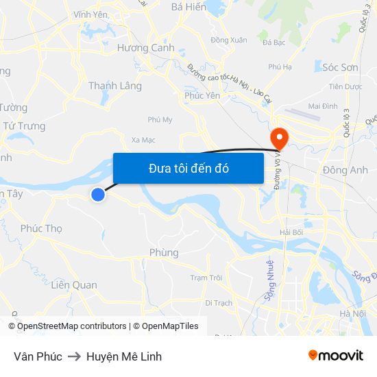 Vân Phúc to Huyện Mê Linh map