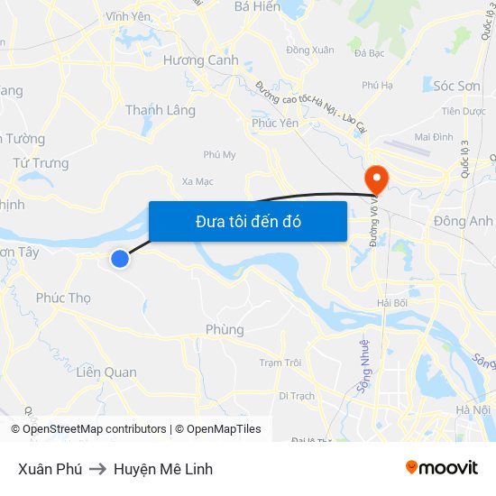 Xuân Phú to Huyện Mê Linh map