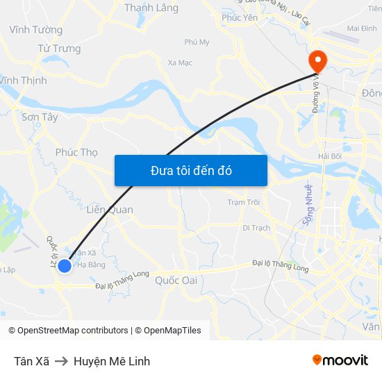 Tân Xã to Huyện Mê Linh map