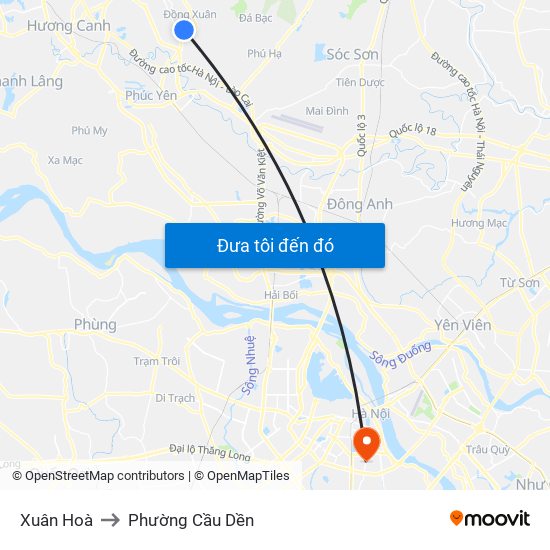 Xuân Hoà to Phường Cầu Dền map