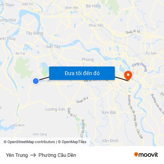 Yên Trung to Phường Cầu Dền map