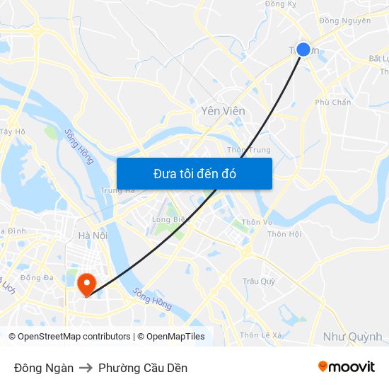 Đông Ngàn to Phường Cầu Dền map